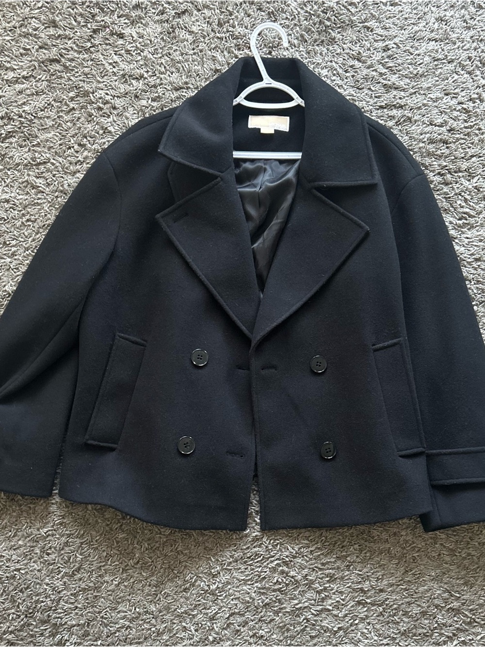 Michael Kors Black Wool Blend Double-Breasted Peacoat Women's Size Large